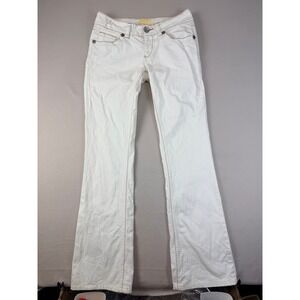 Marlow Womens White Embroidered Bird Bootcut Jeans Low Rise Sz 29/9 Vtg Boho Y2K